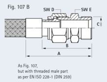 As Fig. 107,  but with threaded male part  as per EN ISO 228-1 (DIN 259)