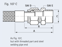 As Fig. 107,  but with threaded part and steel  welding pipe end